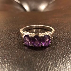 Genuine Amethyst Three Stone Ring